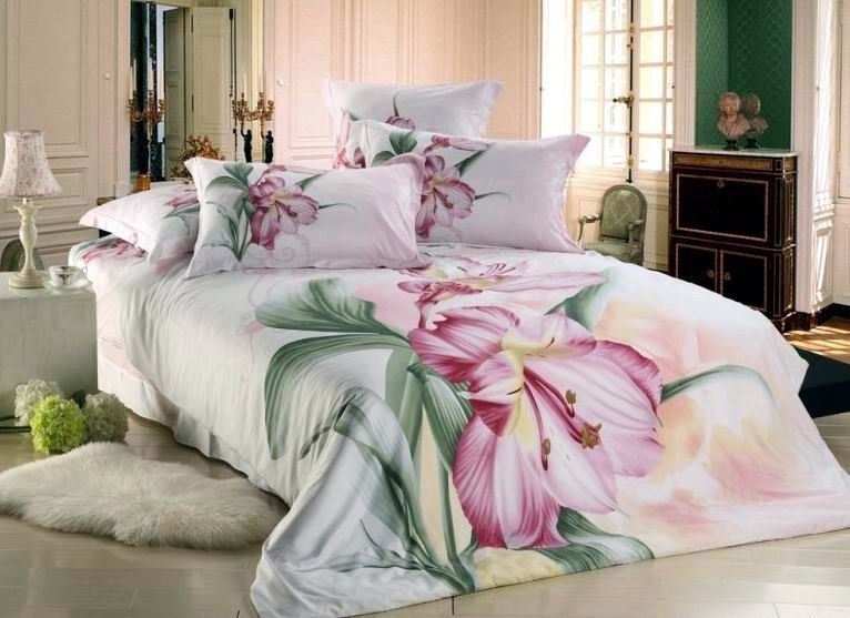 Pink Flowers Printed Lady Bedding Set 100 Cotton Comforter Sets Duvet