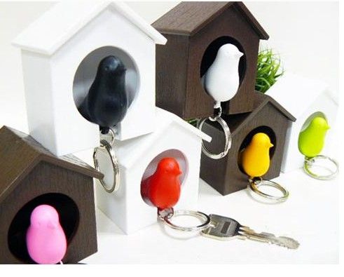 Sparrow Bird Key Ring Holder & Whistle Brown House and Green Bird 