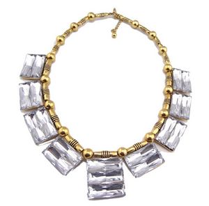 Geometry square Clear Crystal Choker Necklace European Style Metal Beads Chains