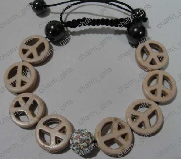 DIY 10mm Crystal Disco Ball 15mm Turkos Peace Sign Shape Pärlor Armband 