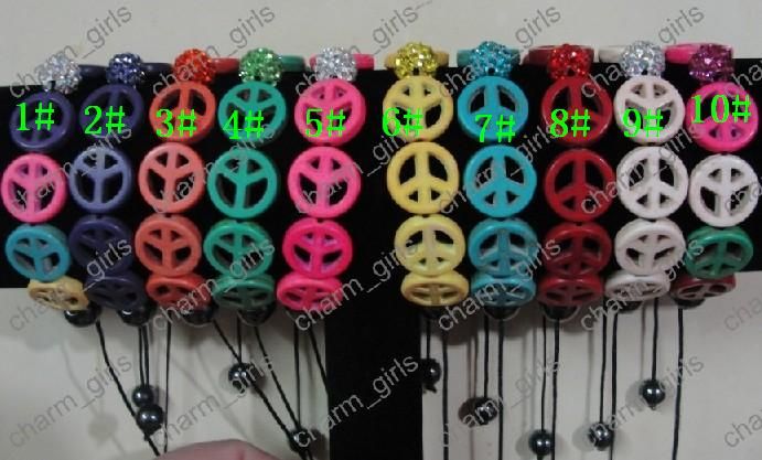 DIY 10mm crystal disco ball 15mm Turquoise Peace sign Shape beads Bracelets 50pcs