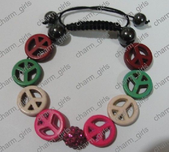 DIY 10mm Crystal Disco Ball 15mm Turkos Peace Sign Shape Pärlor Armband 