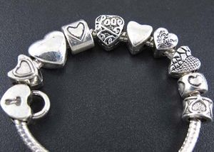 100st / mycket tibetansk silver hjärta spacer stor hål pärlor metall legering pärla passform europeisk armband smycken diy