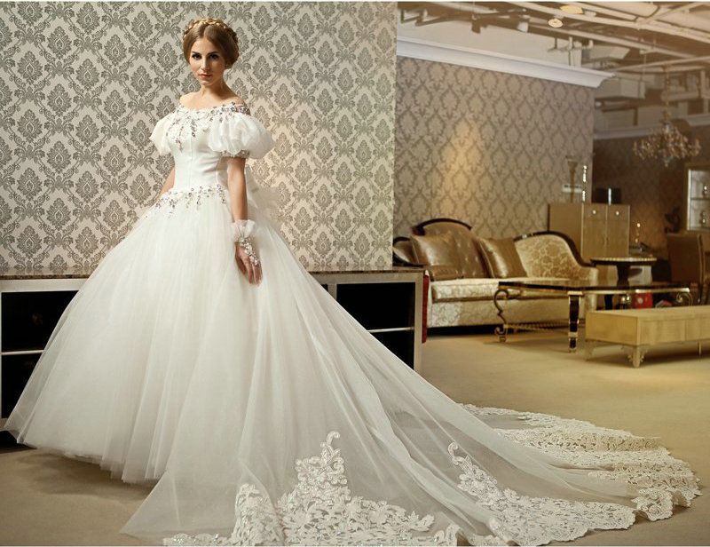 panel train wedding dress