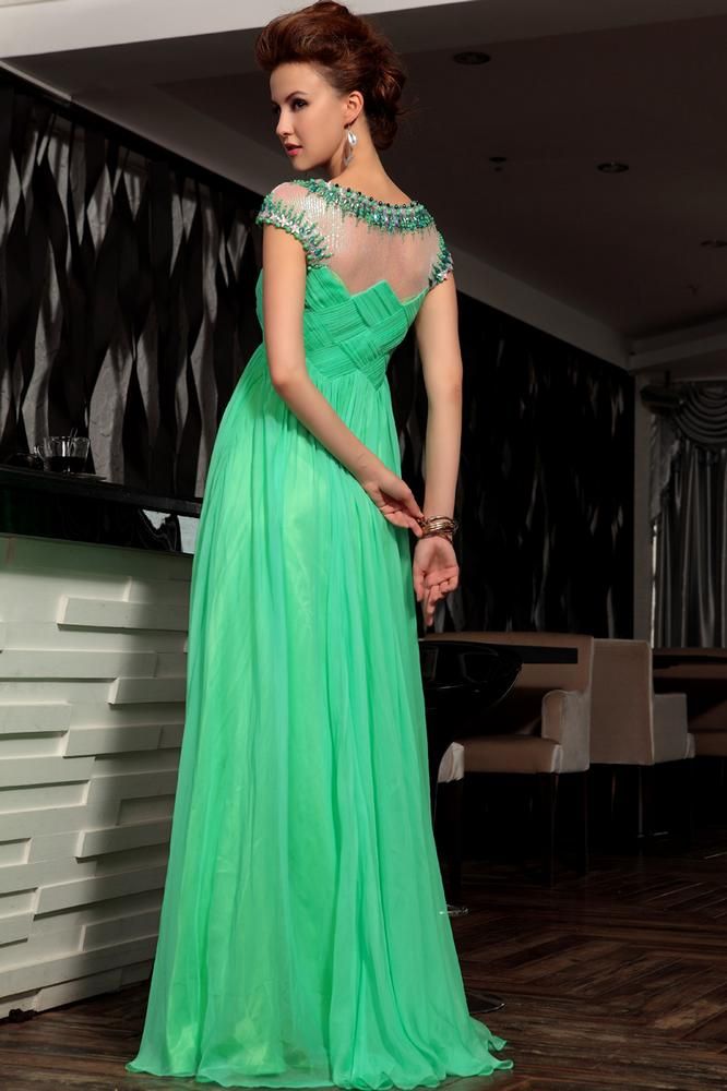 Nice!New Noble Ruffle Beads Light Green Chiffon Sheath Prom Dress ...