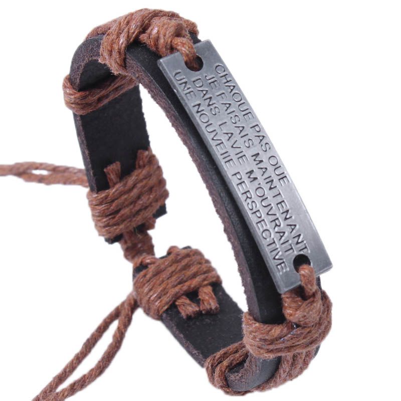 Hot Leather Wristband For Men Letters Engraved Leather Bracelet Jewelry