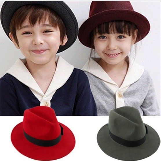 Модные девочка cap kid войлок шляпа простого переплетения дети cap осень детские аксессуары 2013 мальчик шляпа