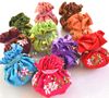 Fashion Hand Ribbon Embroidery Travel Jewelry Ball Chains Multi Pouch Drawstring Silk Storage Bags 50pcs/lot mix color Free shipping