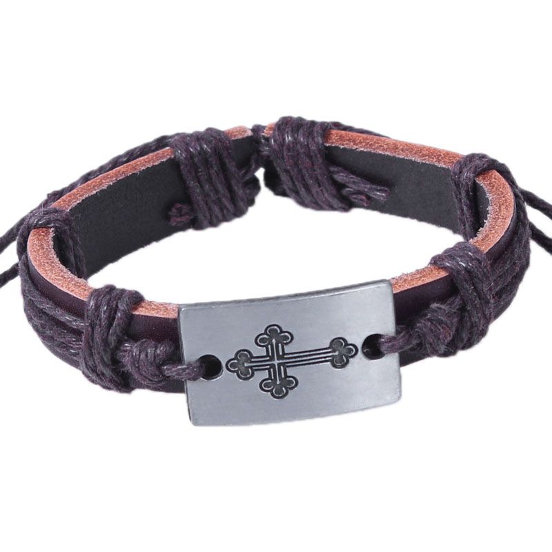 Bracelets Wholesale Men Leather Wristbands Cross Engraved Leather