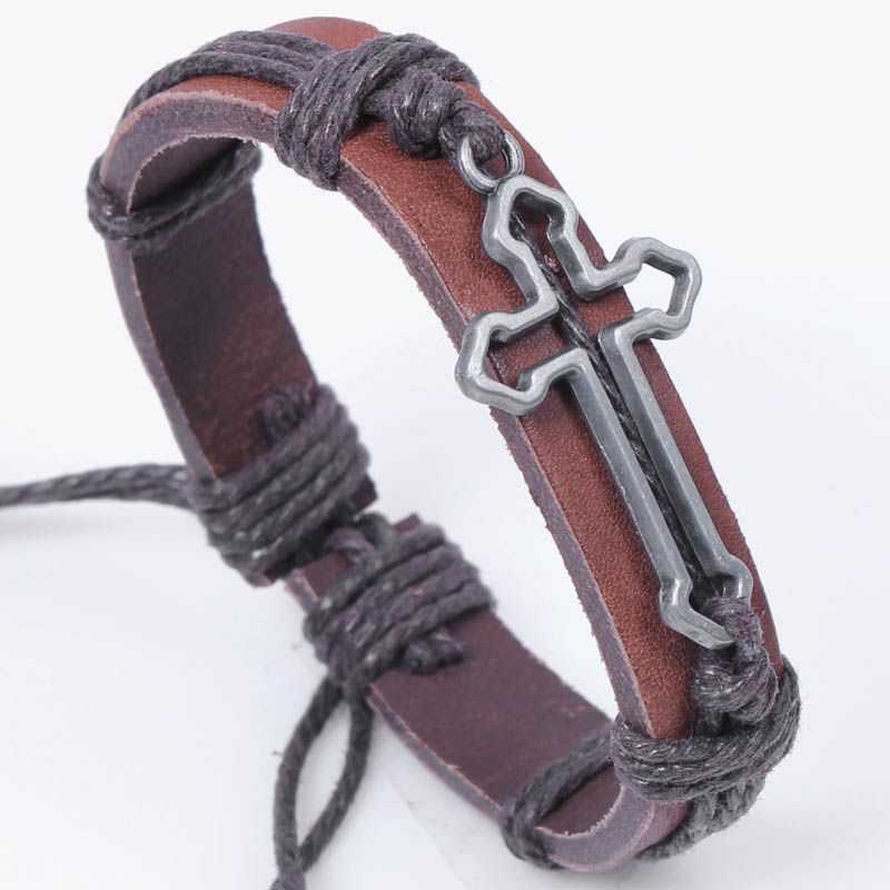 Popular Leather Braided Bracelet Cross Leather Wristband Vintage Charm ...