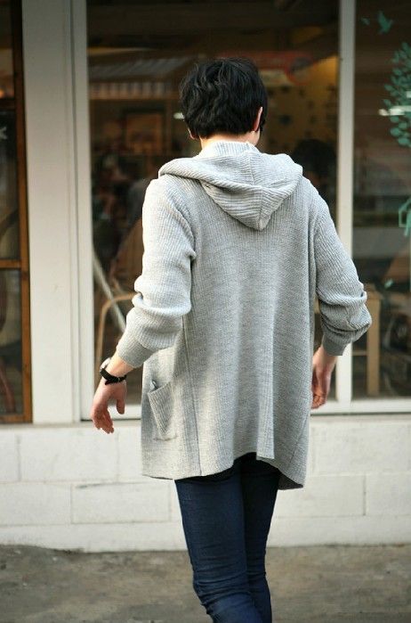 Korean Style Solid Mens Sweater Cardigan Fashion Long Gray Black Casual ...