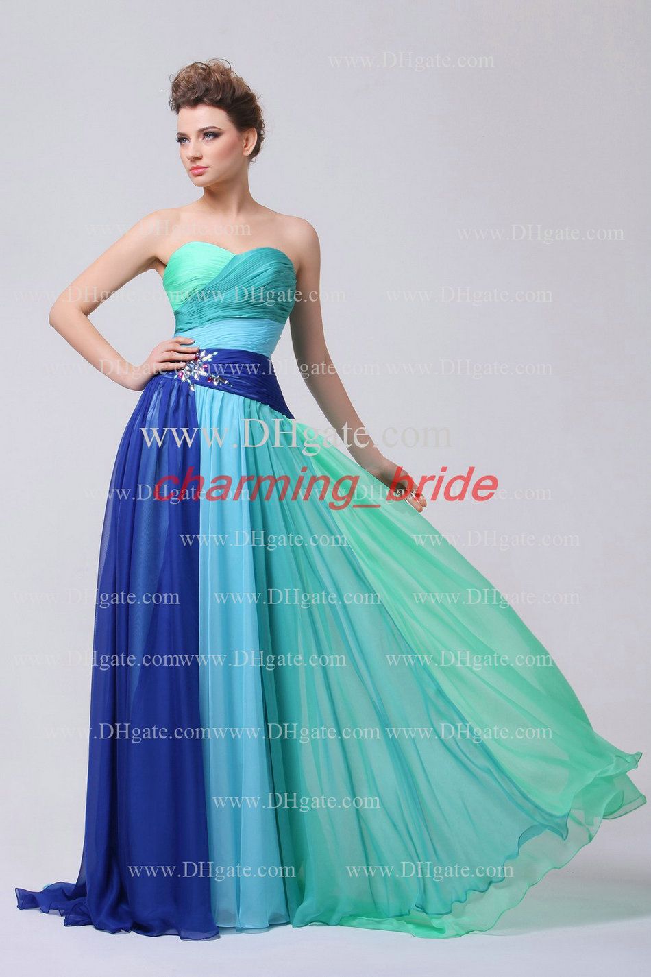 2013 Unique Multi Colored Party Dresses Sweetheart Chiffon Crystal Prom ...