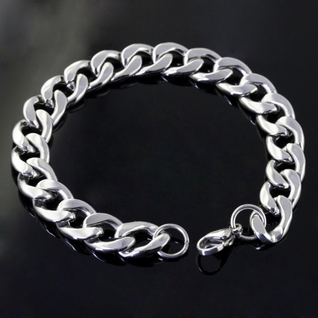 di modo classico enorme pesante in acciaio inox Figaro Cuba argento uomini necklacebracelet XL-121