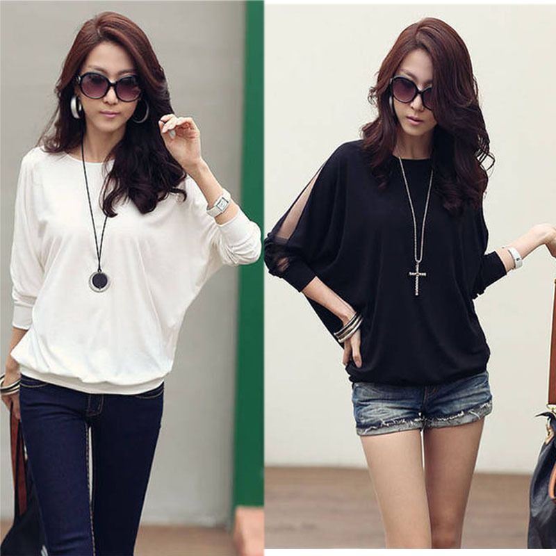 New Womens Cotton Loose Top Dolman Batwing Lace Long Sleeve Blouse Shirts For Women G0129 From