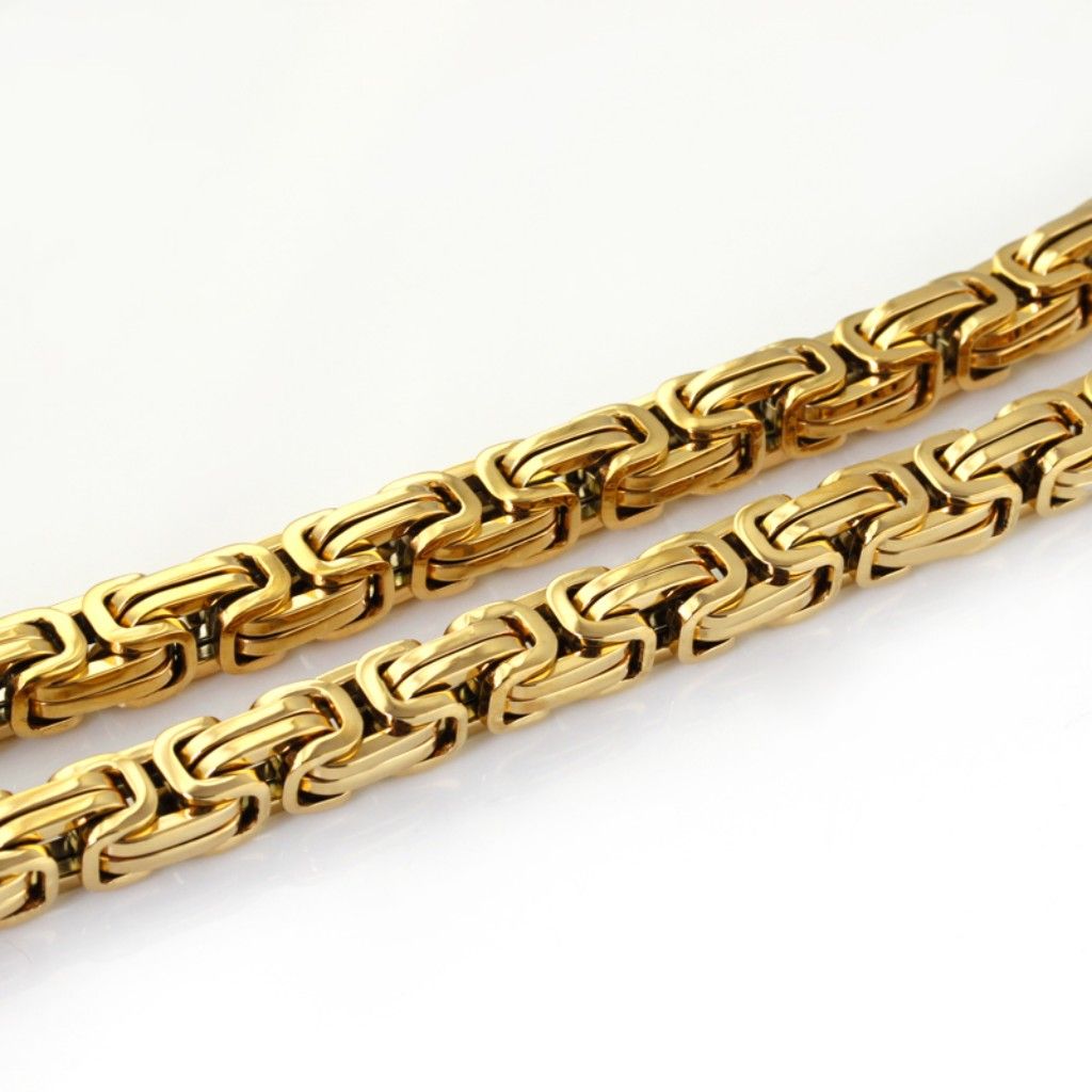 20''-40'' Fashion 18k gold plated necklace 8mm byzantine chain stainless steel Jewelry Men's necklace Pick lenght 283P