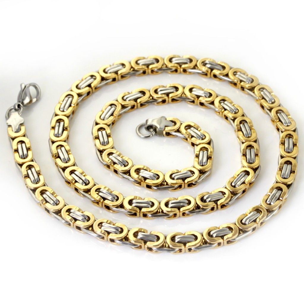 1pcs 6.3mm distinctive classical men jewelry silver&golden Stainless steel Byzantine chain nckelace