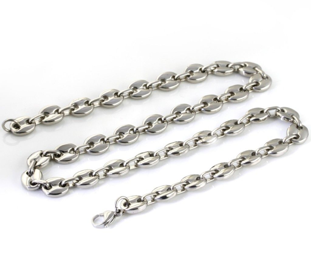 1pcs 10.5mm 82g cool style high-grade men jewelry silver Stainless steel coffee bean chain nckelace