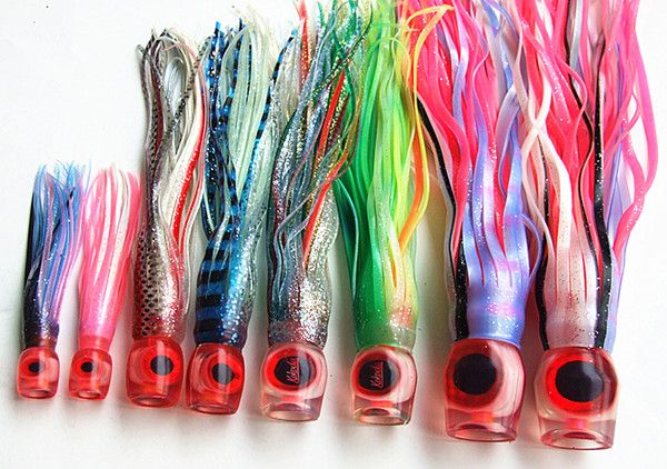 Bläckfisk Lure Big Game Bait Trolling Lure Tonfisk Locka Fiske Tack Mjuk kjol Bait Soft Head Dubbel kjol 9.5 