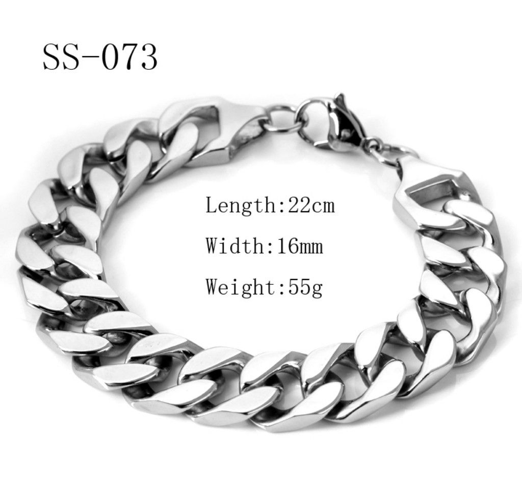 Free Ship high-grade Huge Men's casting Stainless Steel Curb Shining 22CM Bracelet Bangle SS--073