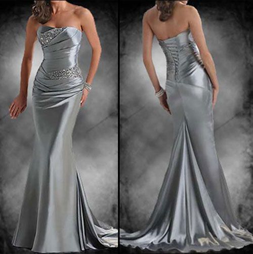 Real Image Fashion Beaded Empire Waist Strapless Evening Dresses Party ...