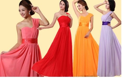 Yeni Ucuz Zarif Tek Omuz Şifon Renkli Diz Boyu Gelinlik Modelleri / Düğün Parti Elbiseler