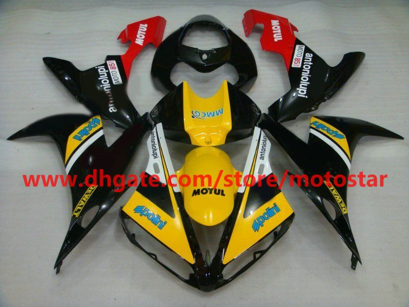 Kit de carénage personnalisé gratuit pour 2004 2005 2006 yamaha yzfr1 04 05 06 yzfr1 yzf1000 yzf r1 kit de carénages jaune noir