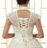 Nyaste design! Fashion High-necked Lace-Up Bride Princess Tulle Bröllopsklänning