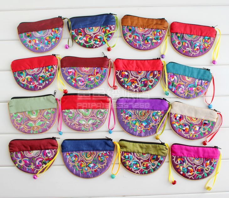 Unique Small Zippered Jewelry Gift Pouches With Bell Silk Fabric