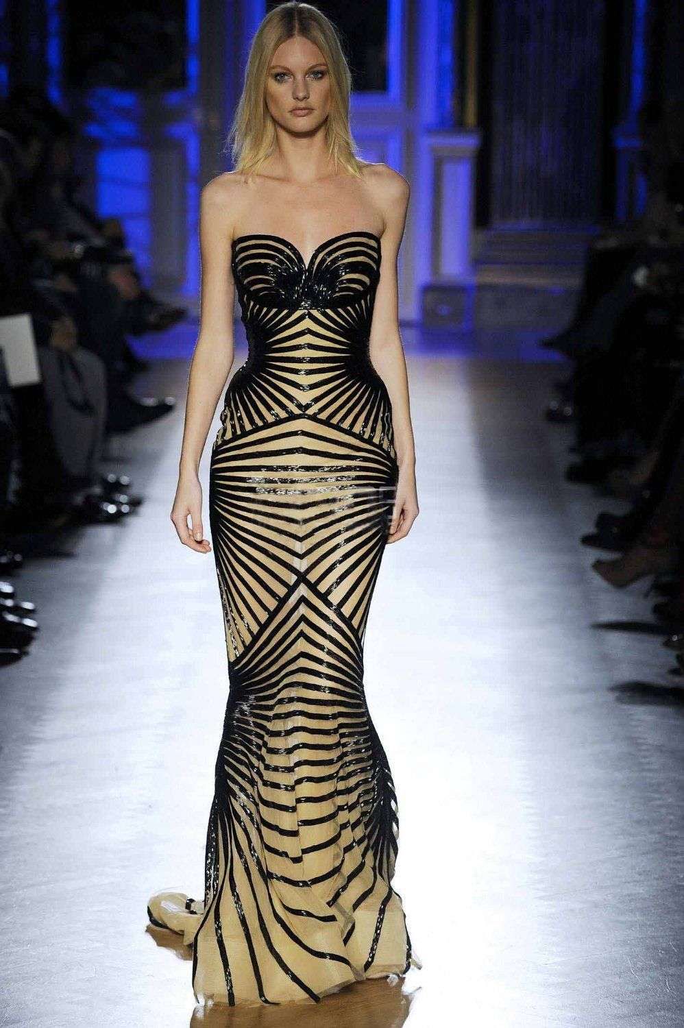 Elegant Custom Made Zuhair Murad Luxurious Black Stripes Evening Dress ...