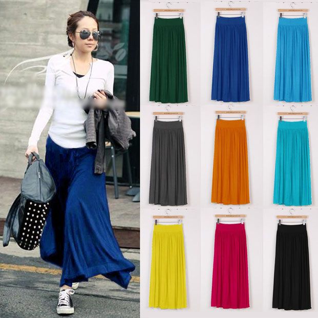 Womens Long Maxi Skirt Spring Fall Winter Pleated Modal Cotton Casual ...