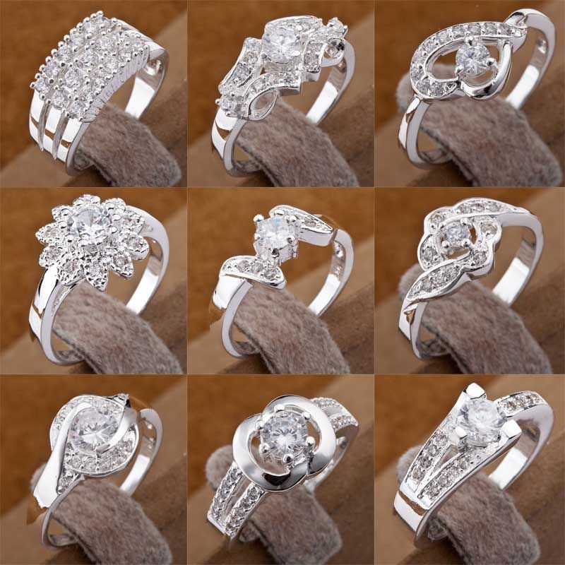 Sparkly 925 Silver Shining Diamond Circles Rings Multi Styles Diamond Rings Mixed Size 7,8 30pcs