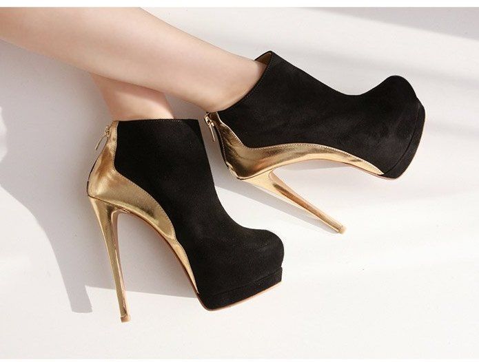 black and gold platform heels