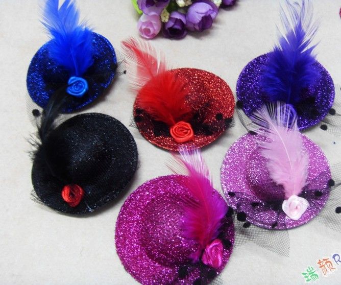 Mini Top Hat HAIR Clips Fascinator CUTE Children Hair Clip Feather