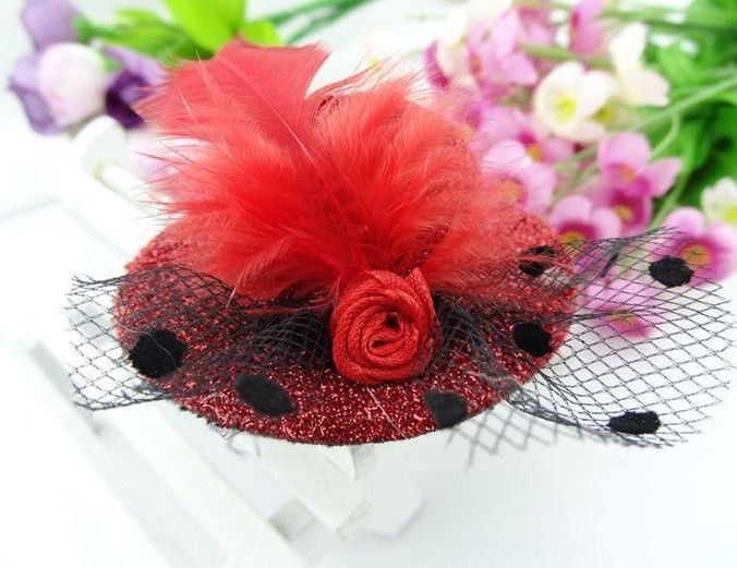 Mini Top Hat HAIR Clips Fascinator CUTE Children Hair Clip Feather