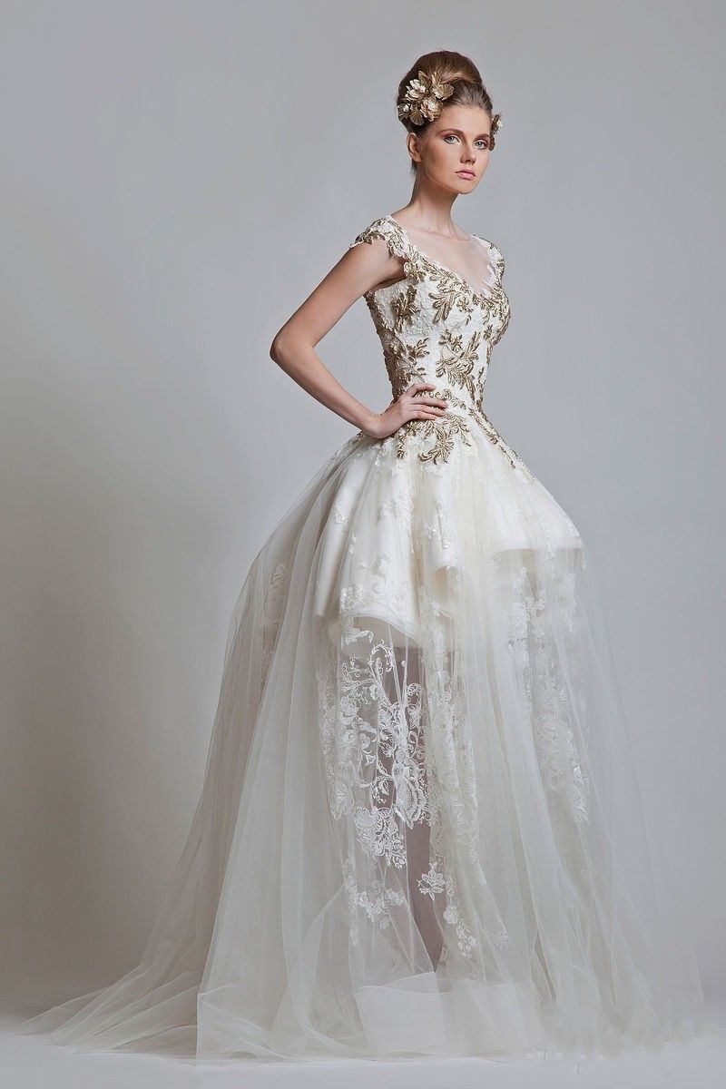 2013 date Vintage col en V robe de bal appliqué dentelle Tull.Net fermeture éclair manches courtes robe de mariée de bal