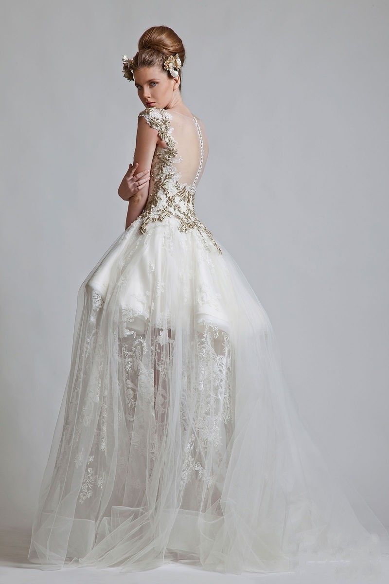 2013 Nyaste Vintage V Neck Ball Gown Appliqued Lace Tull.net Zipper Kortärmad Prom Bröllopsklänning