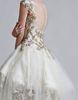 2013 Nyaste Vintage V Neck Ball Gown Appliqued Lace Tull.net Zipper Kortärmad Prom Bröllopsklänning