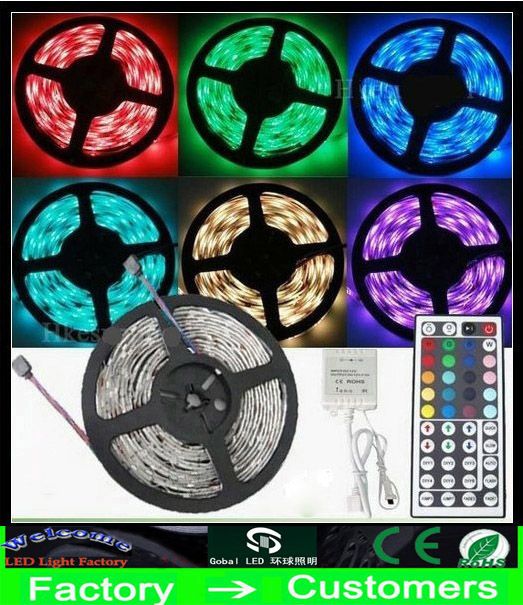 500M 500 metri RGB LED Strip Light 5m / roll 5050 SMD 5M Flessibile 16ft 300 LED IMPERMEABILE con controller REMOTE IR a 44 tasti tramite DHL