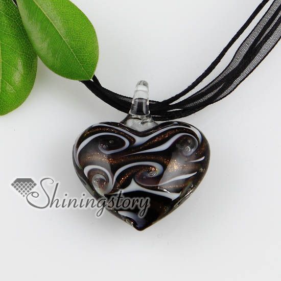 heart glitter swirled pattern lampwork murano Italian venetian handmade glass necklaces pendants cheap fashion jewellery Mup165