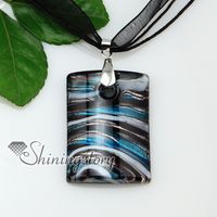 oblong with lines silver foil lampwork Italian handmade murano glass necklaces pendants jewelry cheap fashion jewellery Mup176