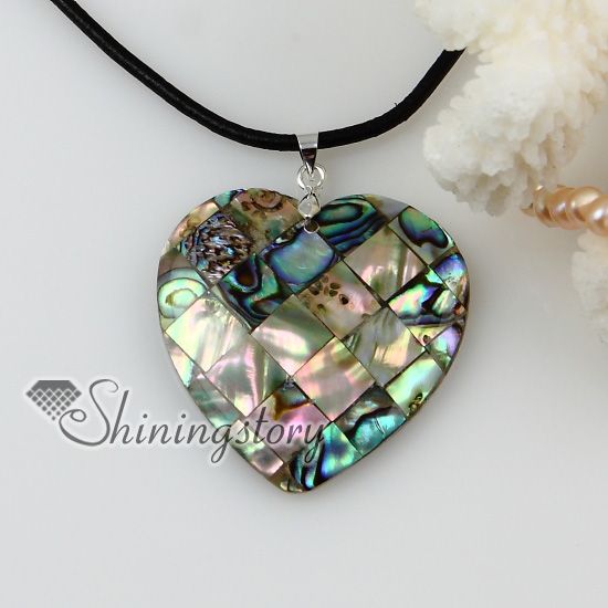 Hjärta Patchwork Sea Water Rainbow Abalone Shell Mor av Pearl Pendants Läder Halsband Smycken