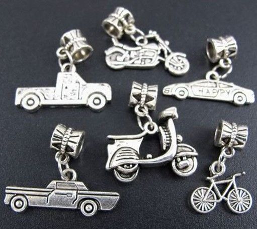

Car Bike Motor Vehicle Alloy Dangle Big Hole Beads 6styles 60pcs/lot Antique Silver Fit European Charm Bracelet