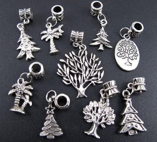 

Life Tree Dangle Big Hole Beads 135pcs/lot Tibetan Silver 9Styles Fit European Charm Bracelet Jewelry DIY