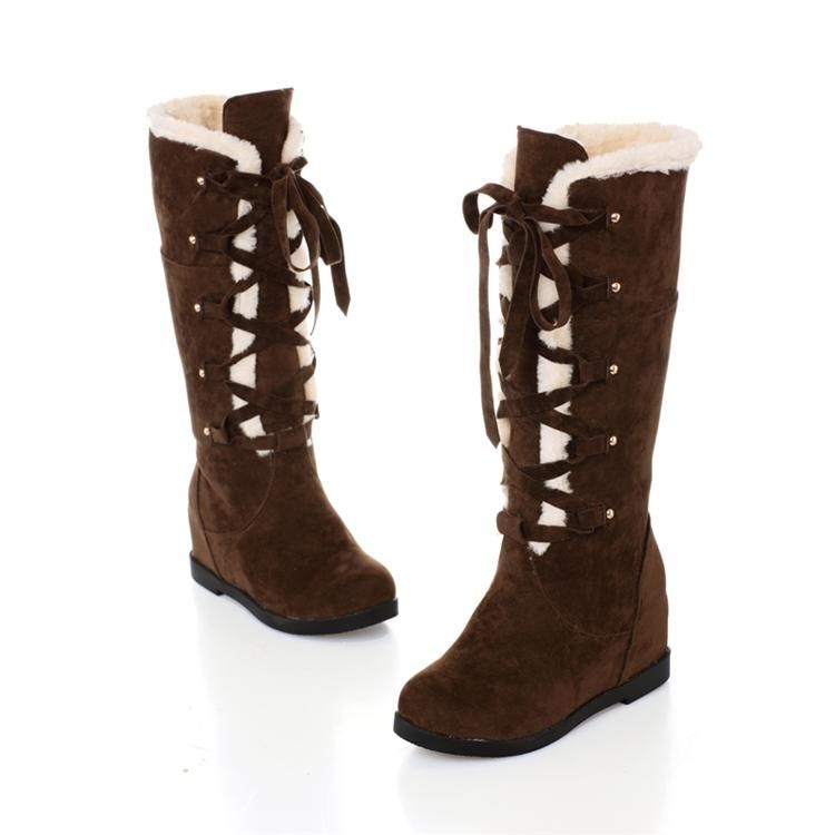 Women&#39;s Girl Winter Cute Style Thick Hair Tie Metal Snow Boots Brown Boots Winter Boots For ...