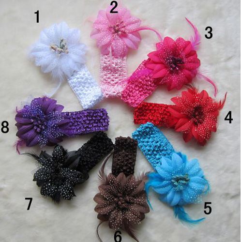

Kids Flower Feather Baby Hairbands Girls Feather Headband Infant Knitting Hair Weave Accessiries, Multi-color