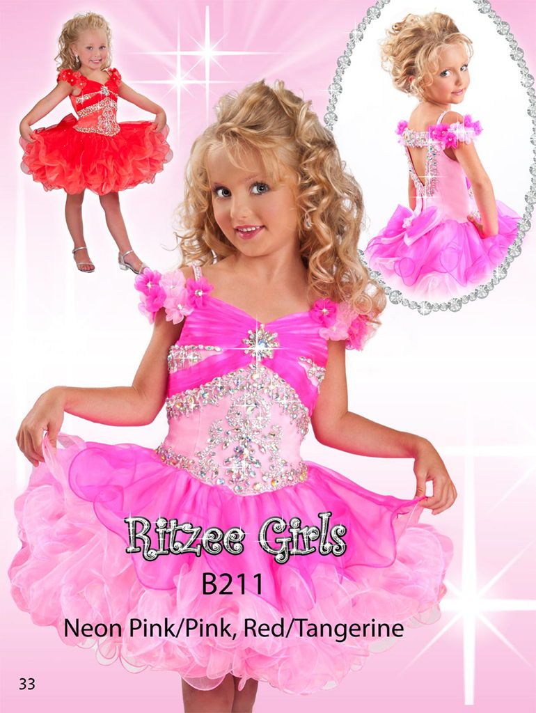 2013 Glitz Pageant Dresses Girls FLORAL SLEEVES RUFFLED