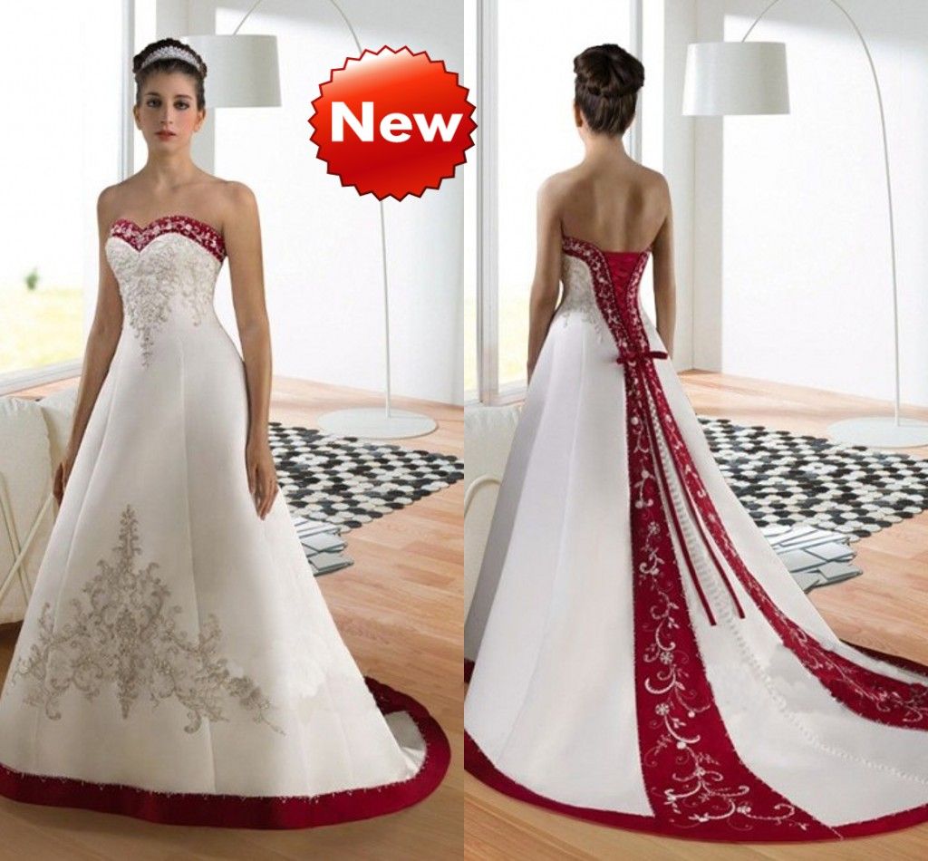 Wedding Dress With Red Trim