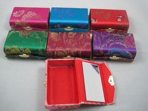 Pretty Ayna Küçük Seyahat Takı Çantası Hediye Kutusu İpek Brocade Çift Boş Ruj Ambalaj Dudak Balsamı Tüpler Konteynerler 12 adet / grup