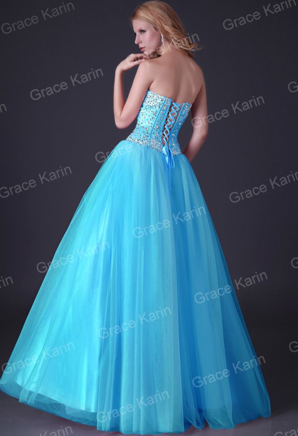 Grace Karin New Sequins Corset Corpete Long Tulle Prom Vestidos Vestido de Baile Frisado Party Evening Dress 8 Tamanho US 2 ~ 16 CL3519
