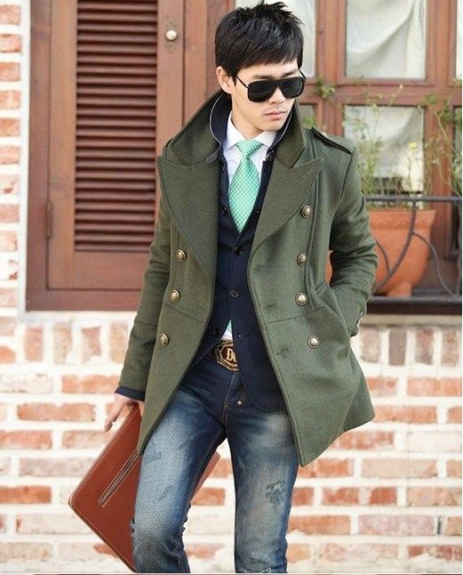 NWT Mens Fashion Casul Trench Coat Army Green Camel Black Size M XXL ...